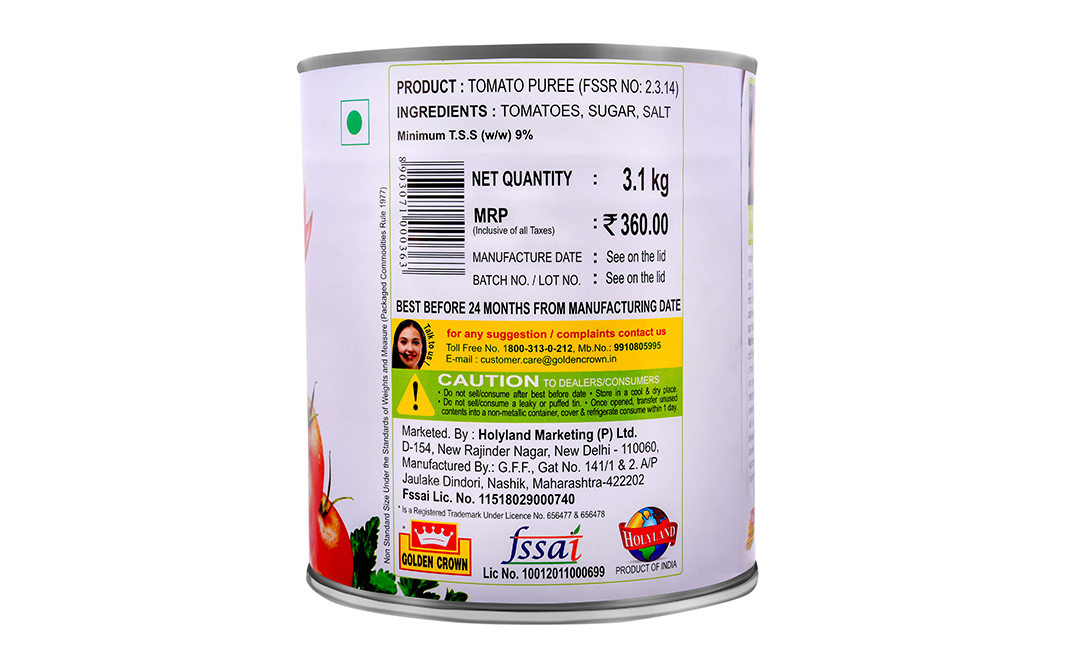 Golden Crown Tomato Puree    Tin  3.1 kilogram